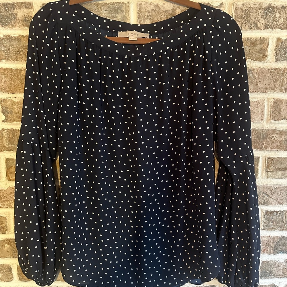 Loft blouse, Navy polka dot 100% polyester